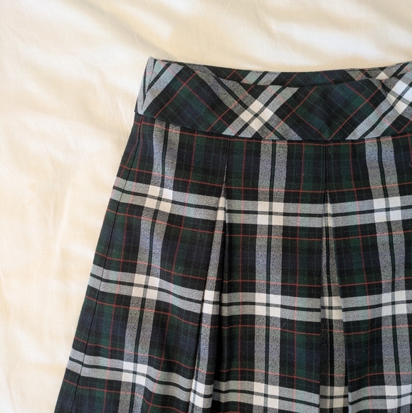 Vintage Navy Green Plaid Tartan School Girl Pleated Tennis Skirt - Picture 3 of 4